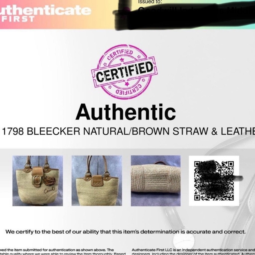 Coach BLEECKER Natural/Brown Straw &
Leather Tote w/ COA - Picture 6 of 6